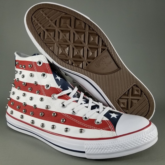 Converse Other - Converse CTAS Hi USA Flag Studded Shoes 10.5 White